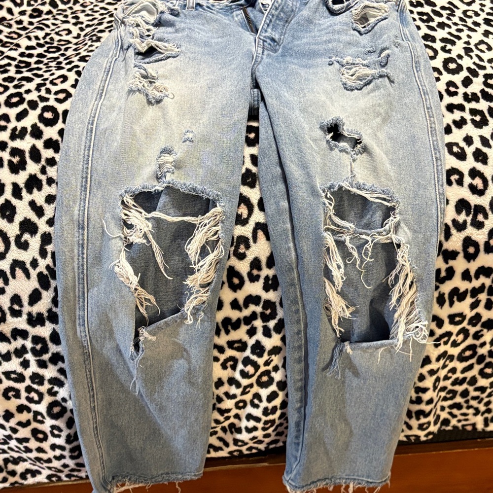 Flying Monkey Ripped Light Blue Boyfriend Jeans
